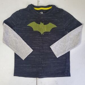 Batman Kids Long Sleeve Tee - Black and Light Gray with Bright Yellow Logo